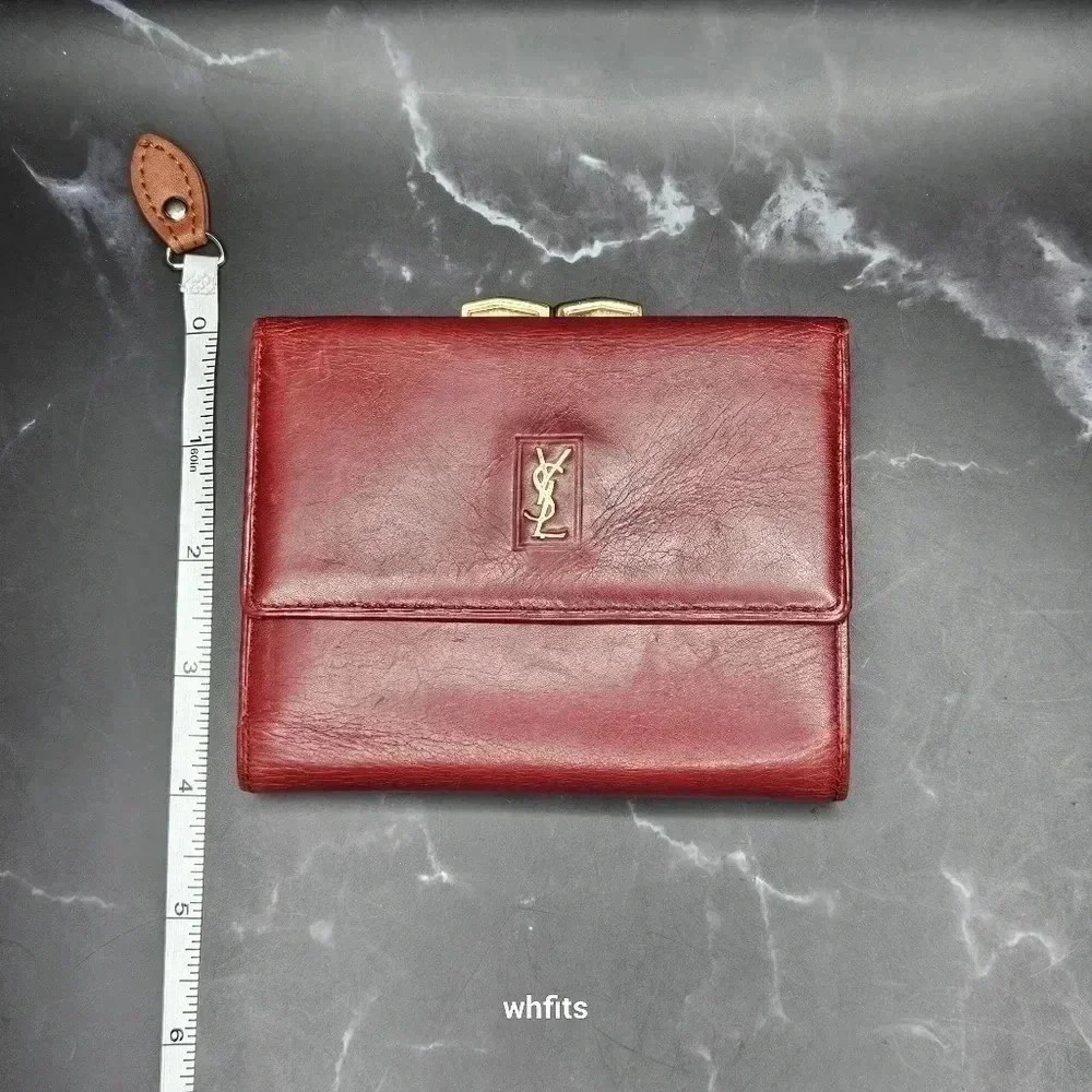 Yves Saint Laurent Cassandra Red Trifold Wallet with Coin Pouch - Picture 5 of 6